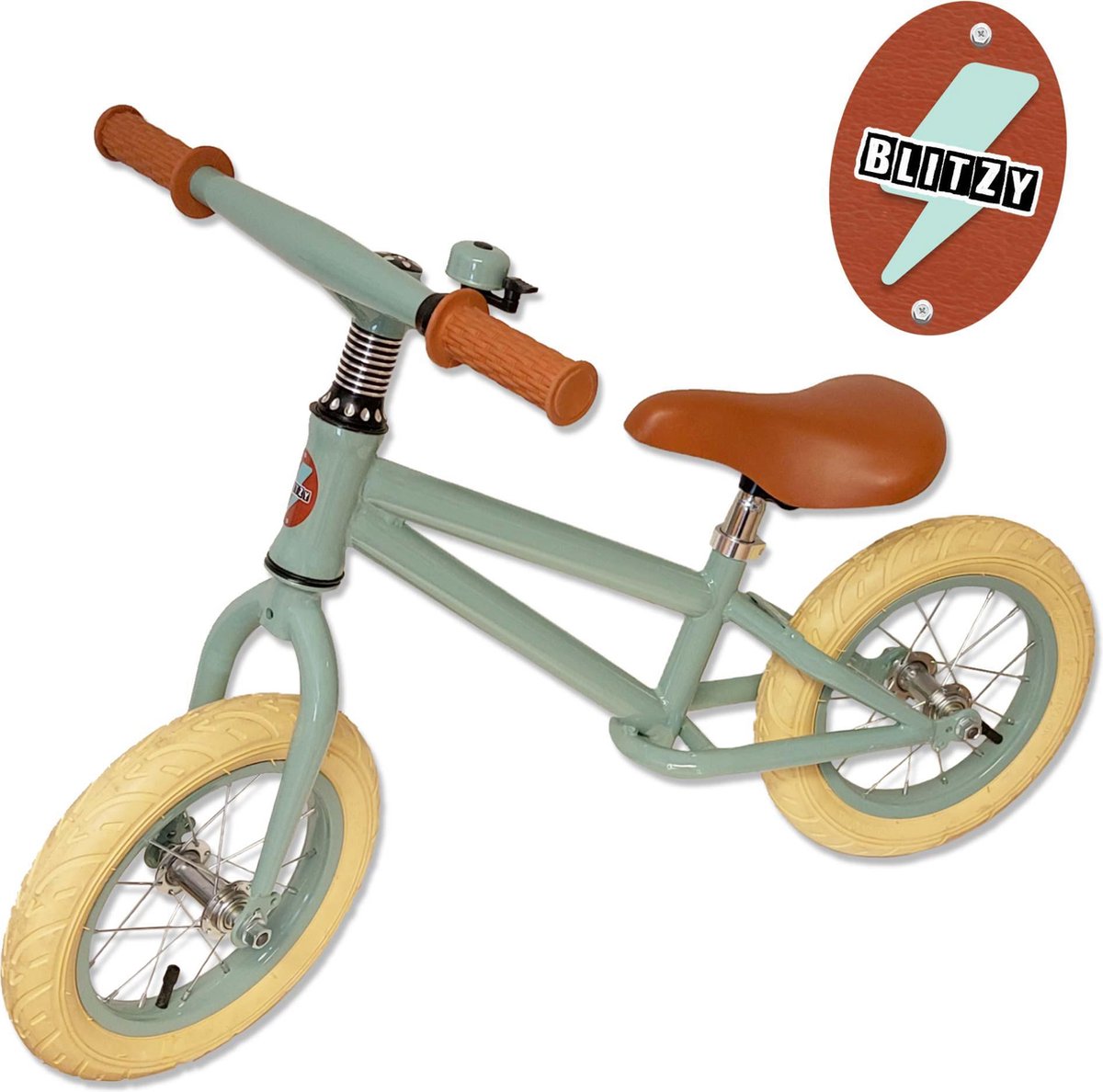 Geboortestoeltje | Blitzy | Loopfiets staal 12 inch | Jongen en Meisje | Mint groen | 2 tot 5 jaar